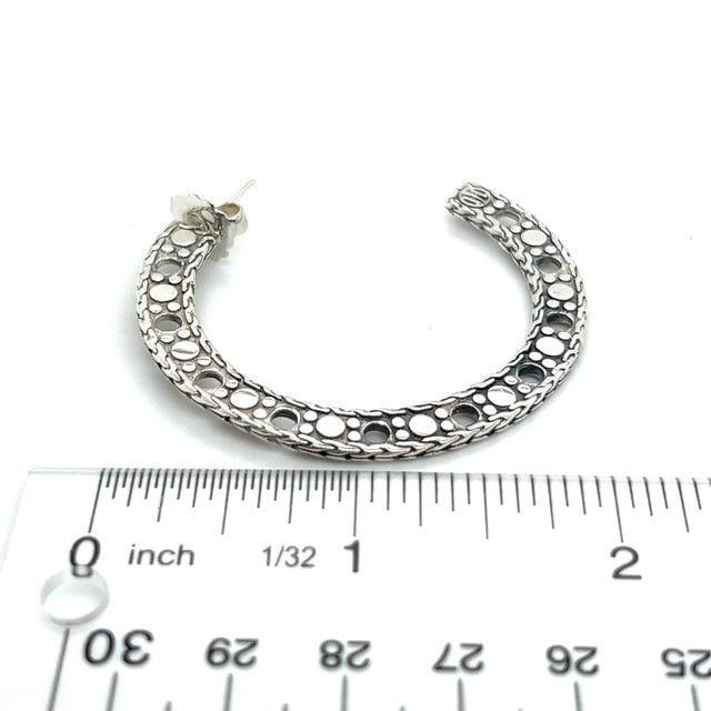 Contemporary 1990s John Hardy Estate Dot Flat Hoop Earrings 1.95" Sterling Silver, 2 pieces For Sale - Image 3 of 7