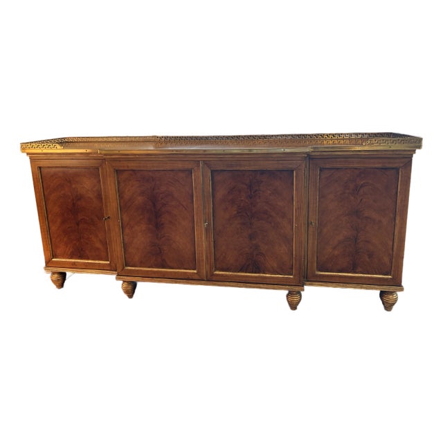 French Vintage Louis XVI Flame Mahogany Sideboard With Greek Key Gallery For Sale