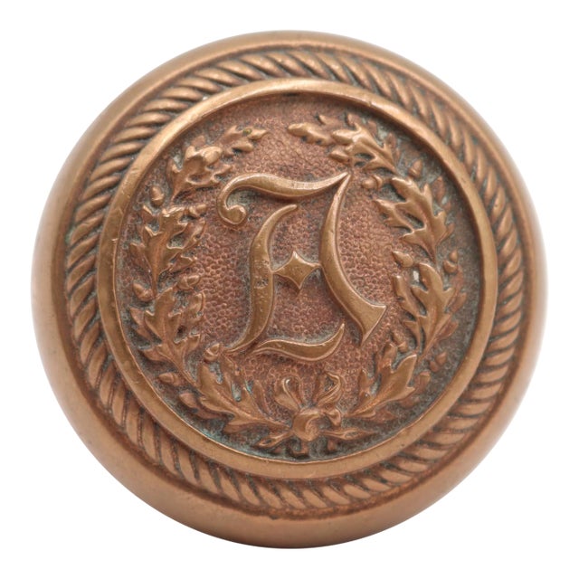 1890s Yale & Towne Brass Emblematic "A" Door Knob For Sale