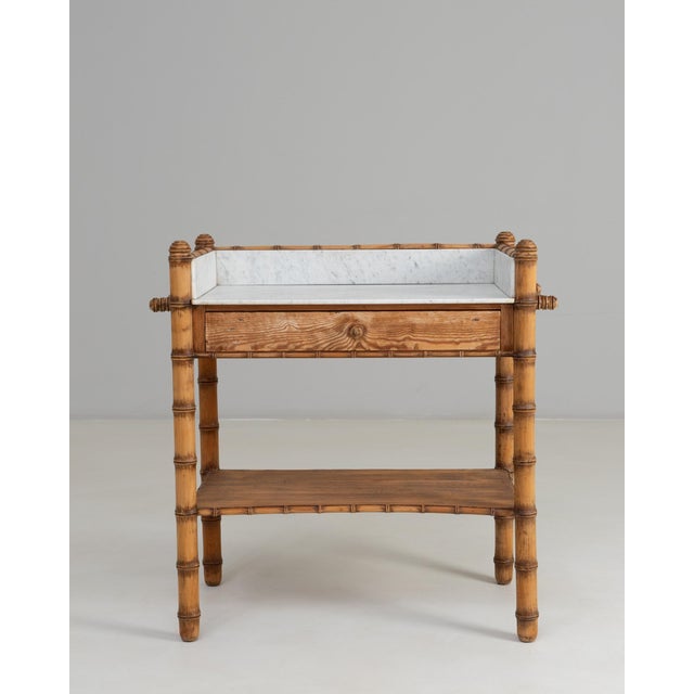French Provincial 1900s French Faux Bamboo Console Table With Marble Top For Sale - Image 3 of 18