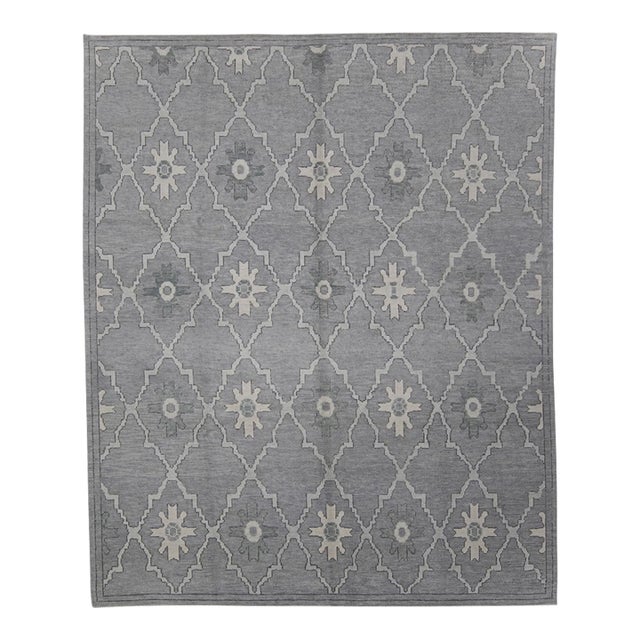 Turkish Oushak Rug Gray & Cream Handwoven Wool Rug 8'3" X 10'2" For Sale