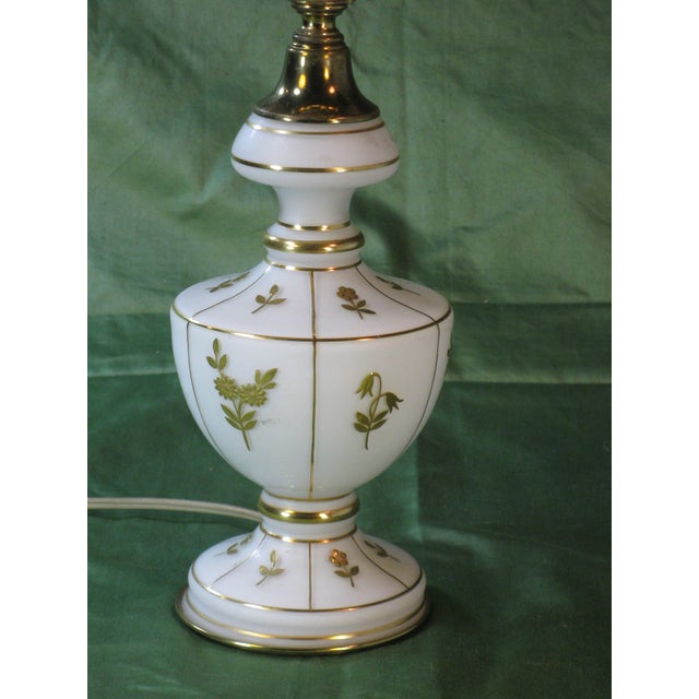 Mid 20th Century Mid 20th Century Table Lamp Frosted Glass Gold Fowers Brass Hollywood Regency For Sale - Image 5 of 11