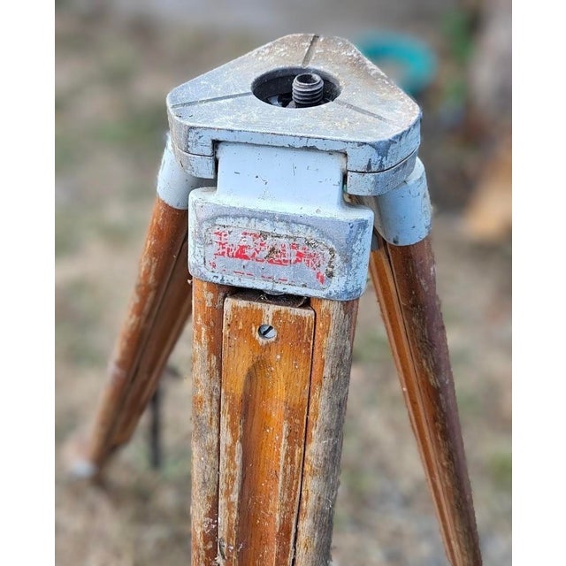 Mid-Century Modern Mid-Century K&e Carl Zeiss Wooden Surveyor's Tripod – Sculptural Floor Base For Sale - Image 3 of 5