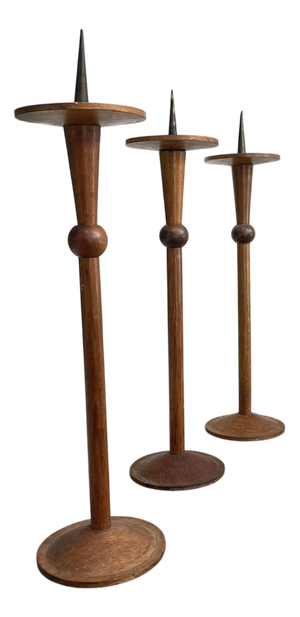 Oak Candleholders, 1950s, Set of 3