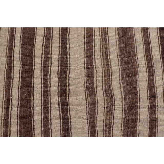 Ivory Vintage Turkish Kilim Rug in Ivory and Deep Brown Striped Design For Sale - Image 8 of 10
