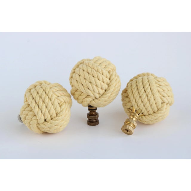 Nautical Nautical Knot Lamp Finial in Butter Yellow on Brass Hardware For Sale - Image 3 of 5