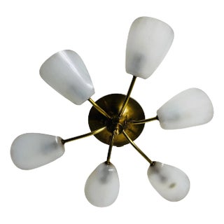 Italian Midcentury Brass 6-Arm Sputnik Chandelier, 1950s For Sale