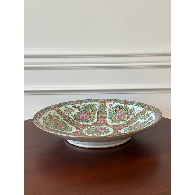 Antique White Chinese Export Hand Painted Rose Medallion Shallow Bowl For Sale - Image 8 of 15