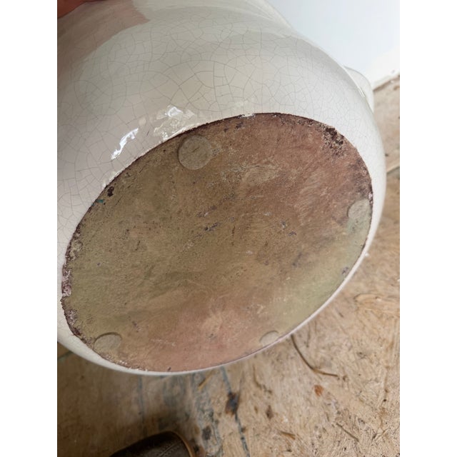 Ceramic Oversized White Stoneware Cachepot With Handles For Sale - Image 7 of 8