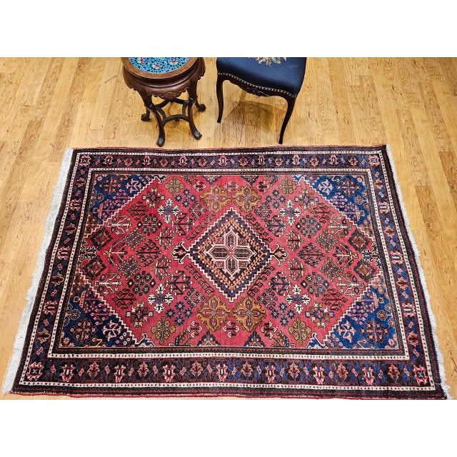 1900 - 1909 Vintage Persian Joshegan Kashan Rug, Hand-Knotted Wool, Weeping Willow Pattern, Red & Blue, 5x7 For Sale - Image 5 of 13