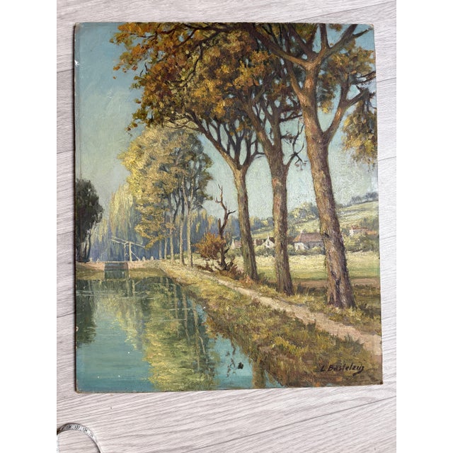L. Basteleus, River Landscape Lined with Poplar Trees, Oil on Canvas For Sale - Image 4 of 4
