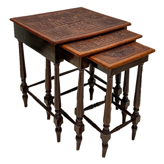 Leather Top Nesting Tables in the style of Angel Pazmino, 1960s, Set of 3 For Sale
