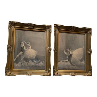 1940s Pair of August Von Munchausen Pastel Ballet Prints Bow and Rhythm, Framed For Sale