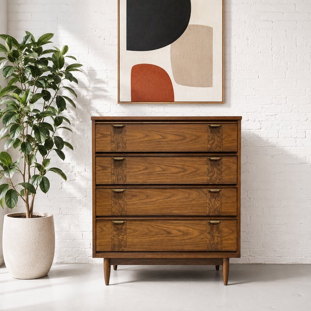 Brown Mid Century Modern Walnut Dresser / Highboy, C. 1960's For Sale - Image 8 of 10