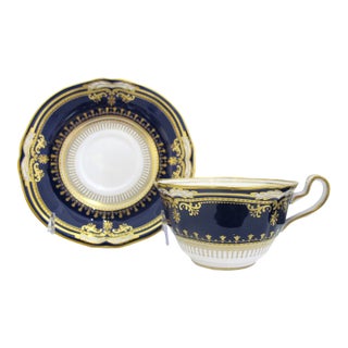 Spode Lancaster Cobalt Blue R8950 Gold Gilt Fine Bone China Cup & Saucer For Sale