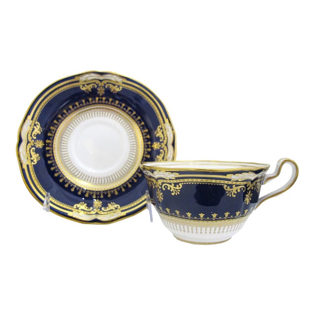 Spode Lancaster Cobalt Blue R8950 Gold Gilt Fine Bone China Cup & Saucer For Sale