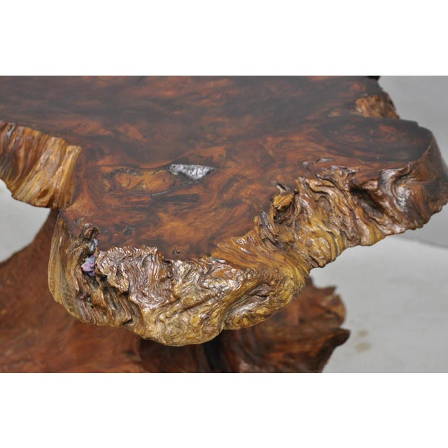 Wood Vintage Mid Century Modern Burl Wood Slab Driftwood Sculptural Coffee Table For Sale - Image 7 of 16