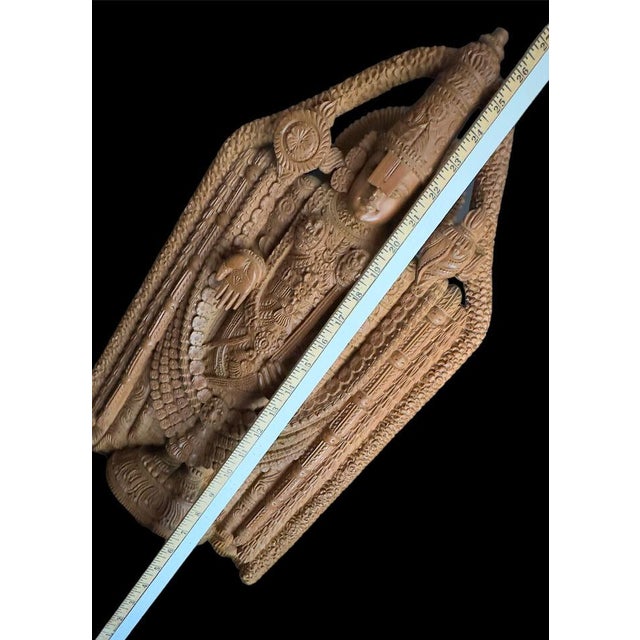 Mid Century Statue Tirupati Vishnu Narayana Wood South India Vishnu Hardwood Large Antique Statue Indian Hindu Mysore For Sale - Image 10 of 12