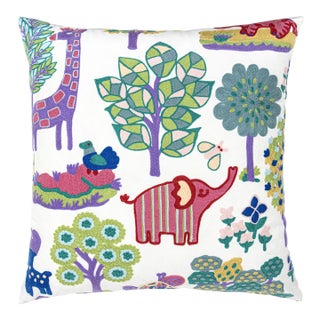 Scalamandre 24" x 24" Nursery Crewel Pillow in Pastels For Sale