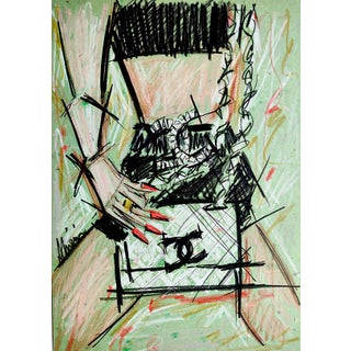 Contemporary Color Pencil Sketch of Chanel on Limited Edition A4 Handmade Paper by Shirin Godhrawala For Sale