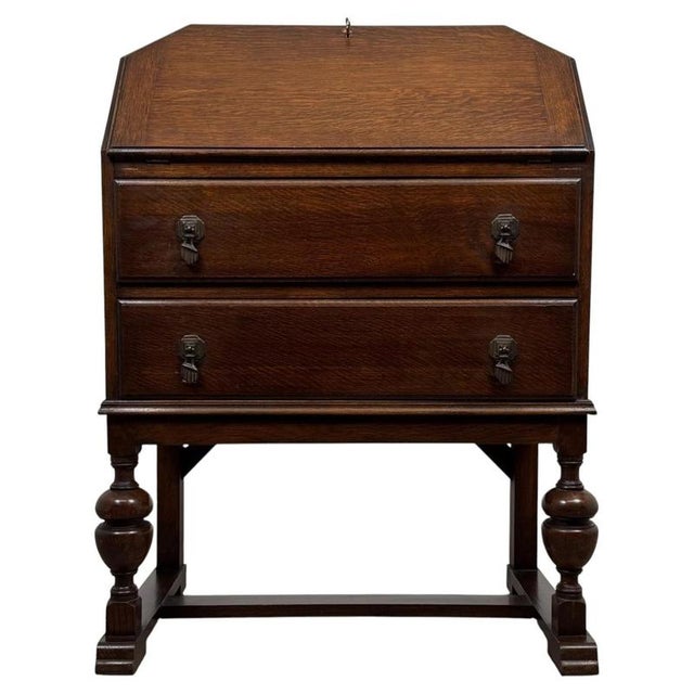 Antique Early 20th Century English Oak Bureau For Sale - Image 14 of 14