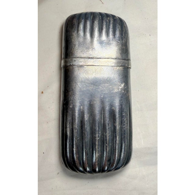 Metal Antique 19th Century Silver-Plate Ribbed 2 Piece Cigarette Cigar Vesta Case Box For Sale - Image 7 of 11