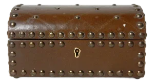 Vintage Brown Leather Bronze Nailhead Jewelry Box, Tommi Parzinger Style
