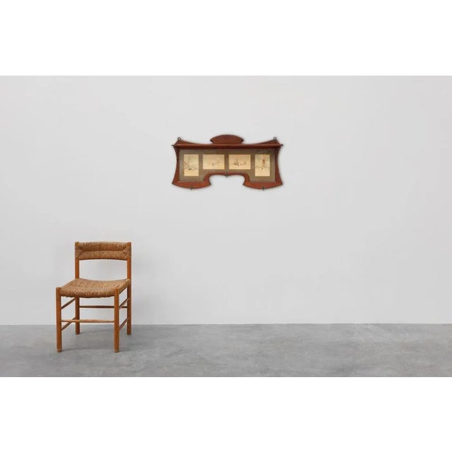 Art Nouveau Wall-Mounted Coat Rack with Framed Watercolors from Cassier, Belgium, 1905 For Sale - Image 3 of 15