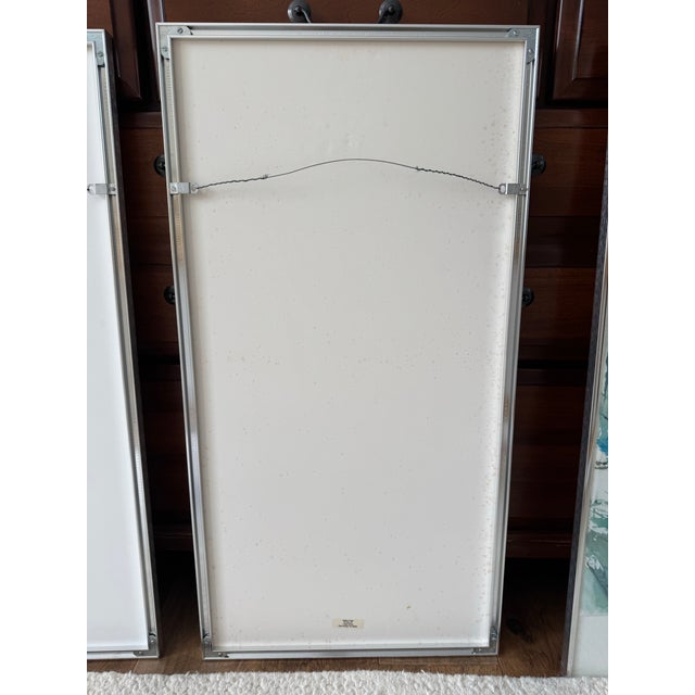 Large Abstract Watercolor Triptych Blue Green Coastal Wall Art Modern Framed For Sale - Image 11 of 12