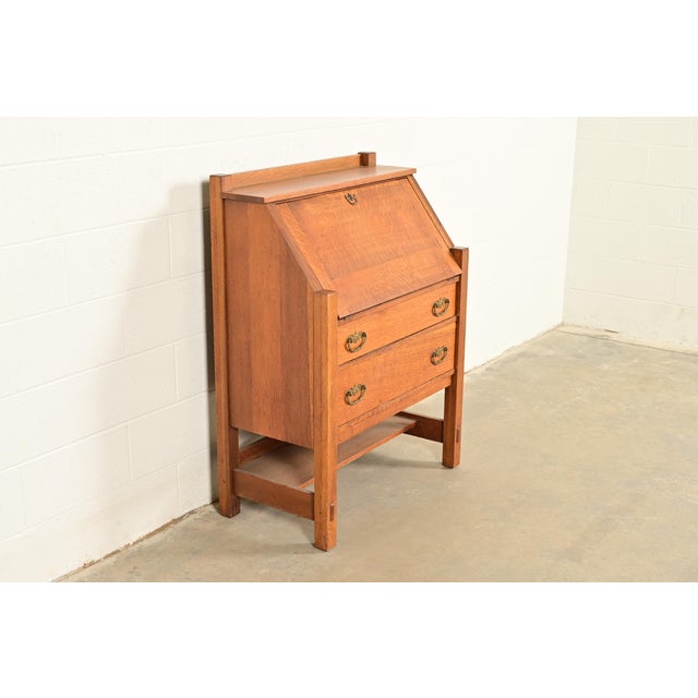 Charles Limbert Lifetime Furniture Antique Mission Oak Arts & Crafts Drop Front Secretary Desk, Circa 1910 For Sale - Image 4 of 15