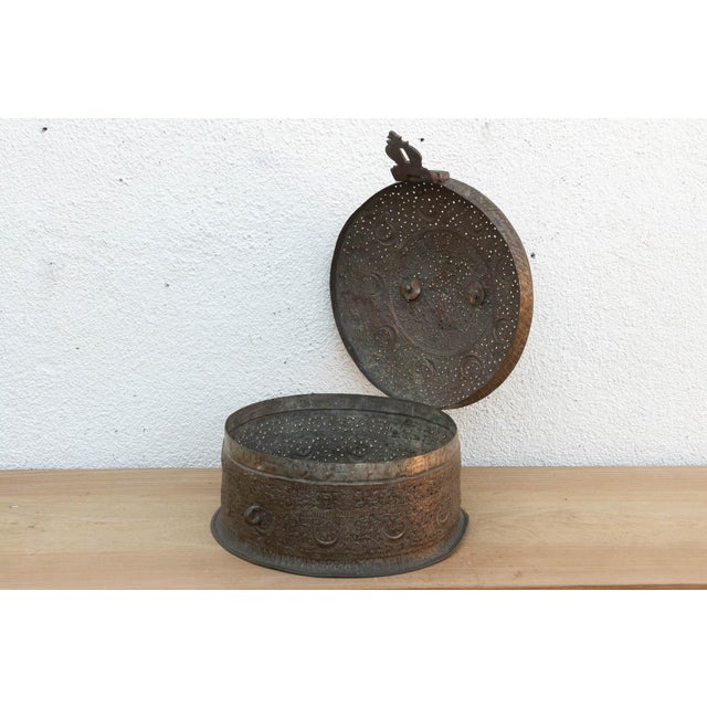Metal Large 14" Antique Indian Pierced Copper Box For Sale - Image 7 of 10