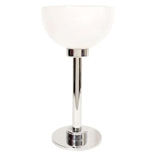 Chrome & White Glass Bowl-Shaped Shade Table Lamp (K: Sf) For Sale