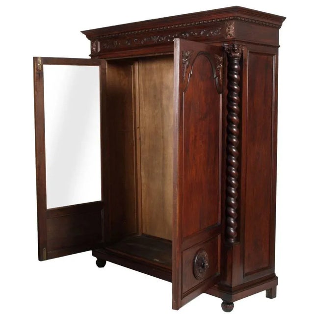 Renaissance Revival Wardrobe in Carved Walnut, 1890s For Sale - Image 5 of 6