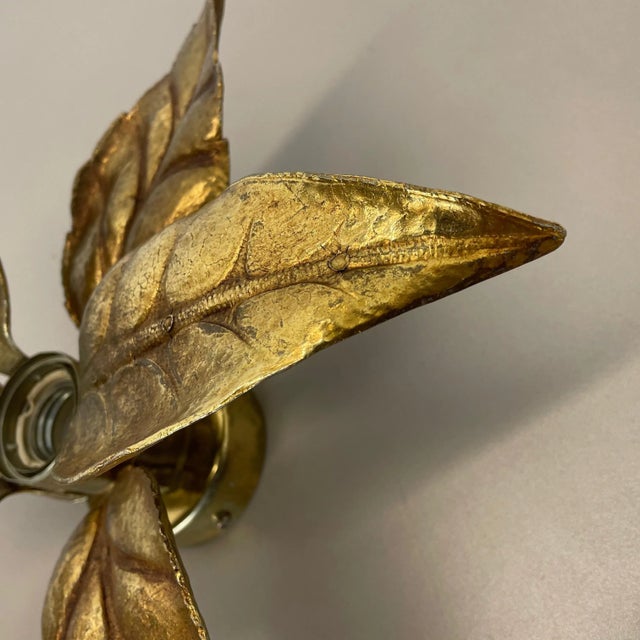 Brutalist Beligan Brass Metal Wall Ceiling Light from Willy Daro Belgium, 1970s For Sale - Image 10 of 14