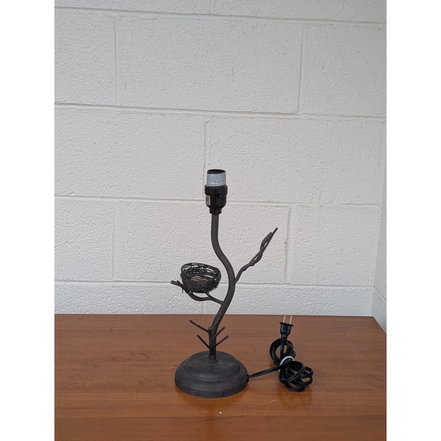 Vintage Rustic Metal Branch Lamp With Birds Nest and Speckled Eggs, No Shade, Whimsical Organic Desk / Table Lamp For Sale In Washington DC - Image 6 of 7