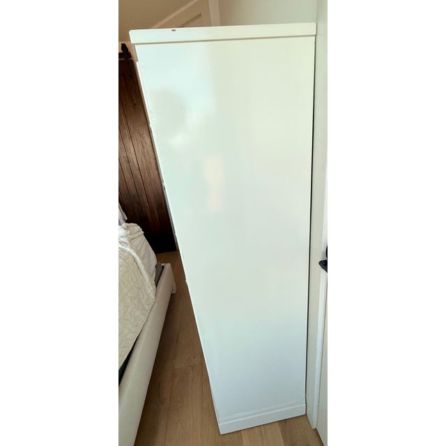 Elegant Ethan Allen bow-front dresser in a classic painted white finish. This beautifully crafted piece features softly...