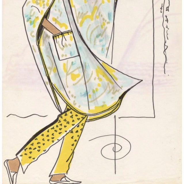 Contemporary 1980's Rare Original French Fashion Drawing Summer Beach Cruise Wear For Sale - Image 3 of 4