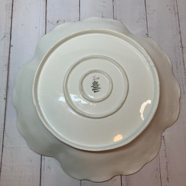 Late 20th Century Antique Brc Voltaire Germany (Rosenthal) Green Floral Scalloped Master Bowl For Sale - Image 5 of 12