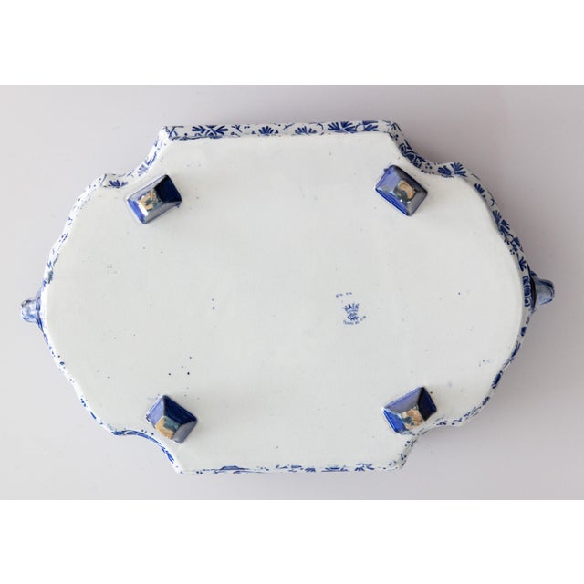 19th Century French Faience Creil Et Montereau Blue & White Floral Ironstone Jardiniere Cachepot Centerpiece For Sale - Image 11 of 13
