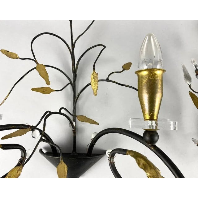 Vintage Art Wall Sconces in Black and Gold Wrought Iron, Italy, 1970, Set of 2 For Sale - Image 9 of 11