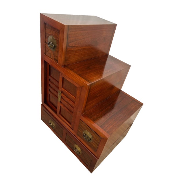 Japanese 1990s Japanese Kaidan Tansu Step Chest Cabinet Pin Locks Four Pass Through Drawers 1a For Sale - Image 3 of 13