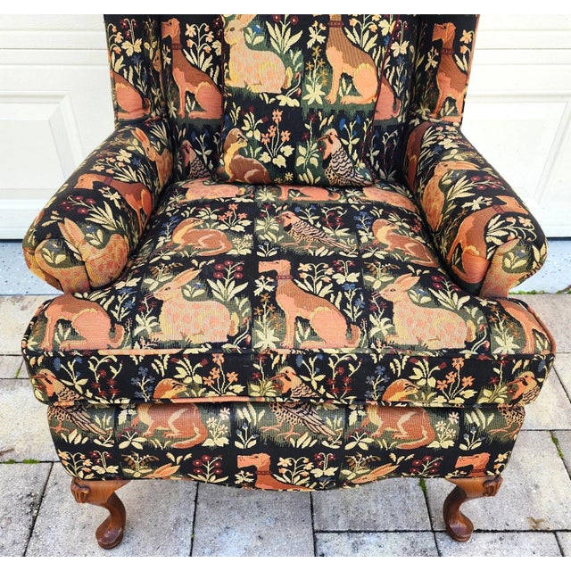 Vintage Robert Allen Chippendale Wingback Armchair French Country Farmhouse Animals For Sale In Miami - Image 6 of 11