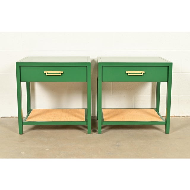 An exceptional pair of mid-century modern Hollywood Regency Campaign nightstands or end tables By Michael Taylor for Baker...