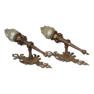 Gothic Wrought Iron Wall Sconces, 1890s, Set of 2 For Sale