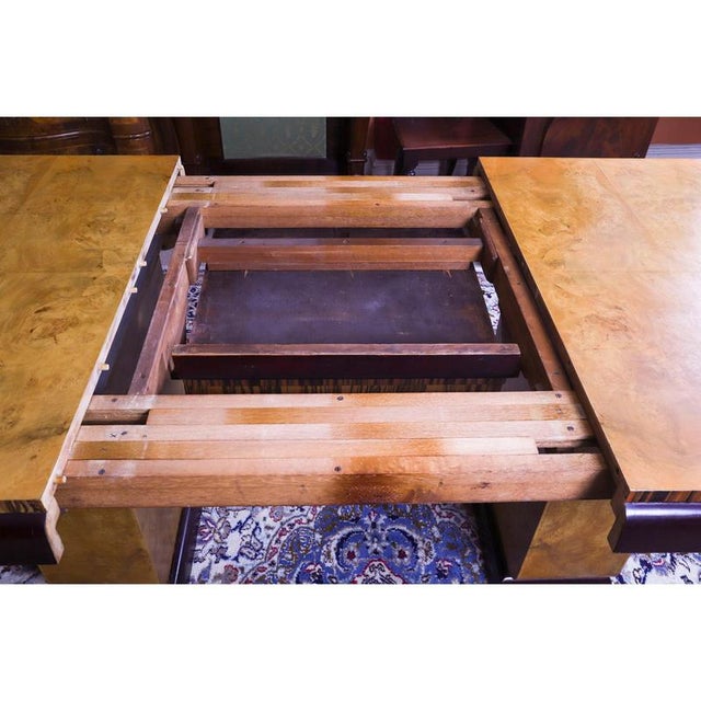 Antique 20th Century Art Deco Burr Walnut Dining Table & Chairs attributed to Epstein, 1920s, Set of 9 For Sale - Image 9 of 18