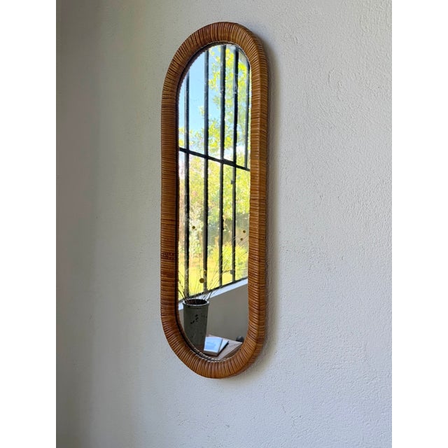 Oval Wicker Mirror, Italy, 1960s For Sale - Image 4 of 15