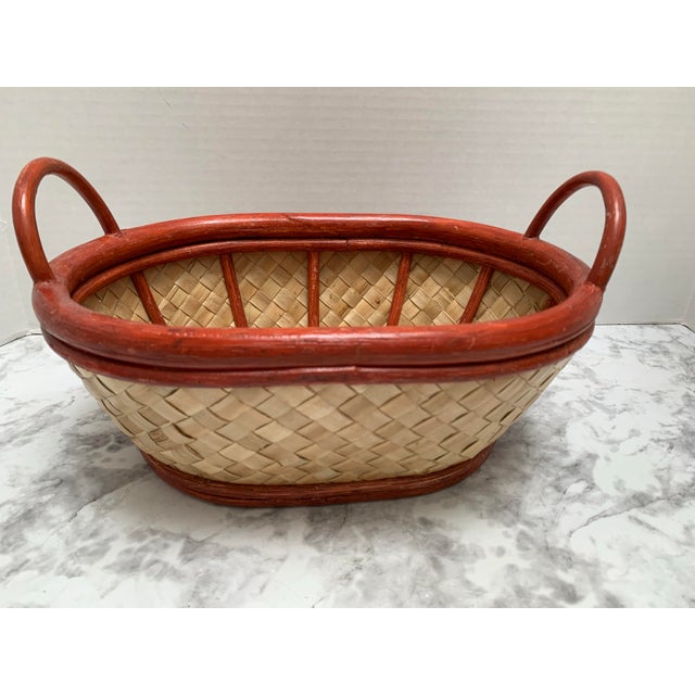 1990s Vintage Asian Farmhouse Wood Woven Basket For Sale - Image 5 of 8