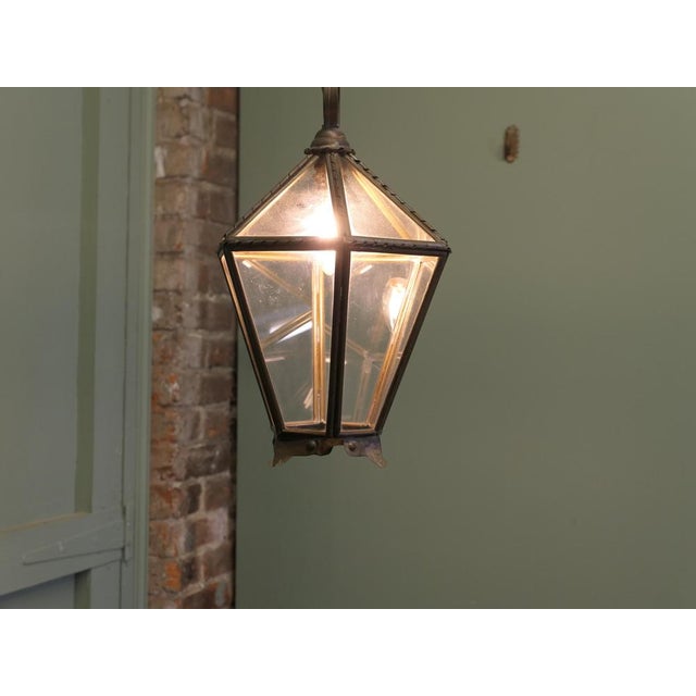 Arts and Crafts Brass and Glass Hall Lantern For Sale - Image 4 of 8