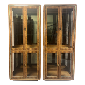 American of Martinsville Burl Curio Cabinets Lighted