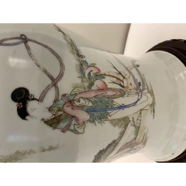 Ceramic Rare Large 19th Century Chinese Porcelain Bulbous Vase Lamp, Pale Blue For Sale - Image 7 of 16